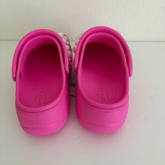 CROCS Baya Platform Clog Womens 7 Electric Pink DIY Pearl/Stone Embellishment - Picture 5 of 12